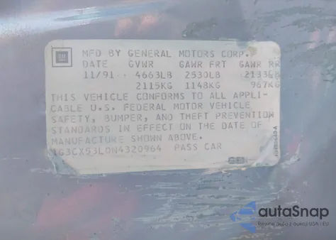 1992 Oldsmobile 98 Regency from USA, damaged, VIN 1G3CX53L0N4320964